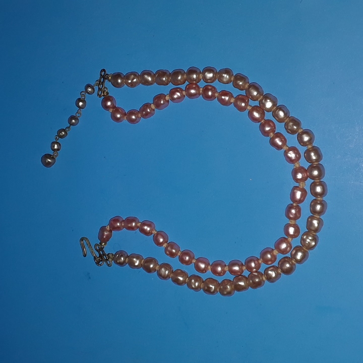 Vintage Double String Adjustable Necklace Pink Hue Faux Pearls